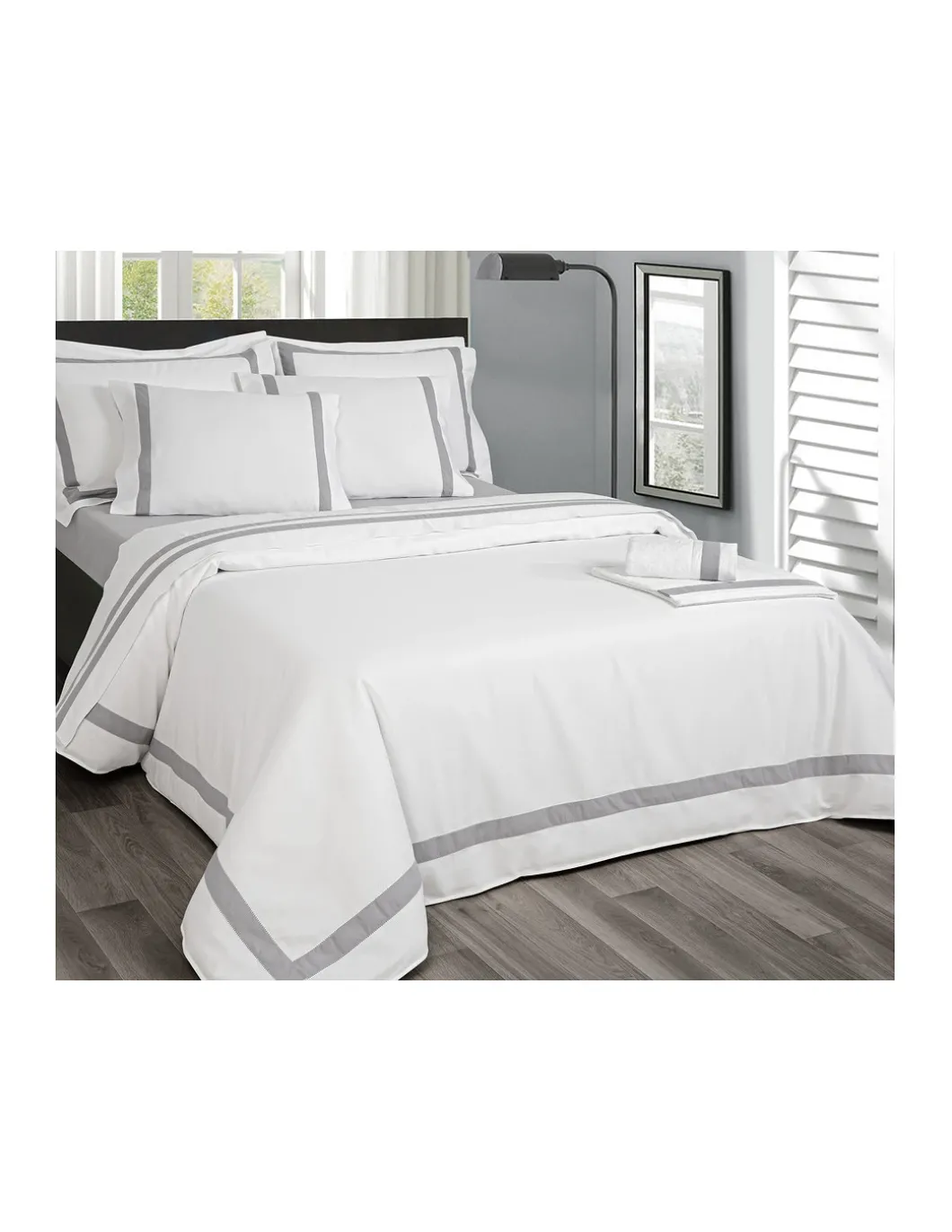 BRANCO / CINZA Jogo de lençóis 100% algodão penteado percal 200 fios