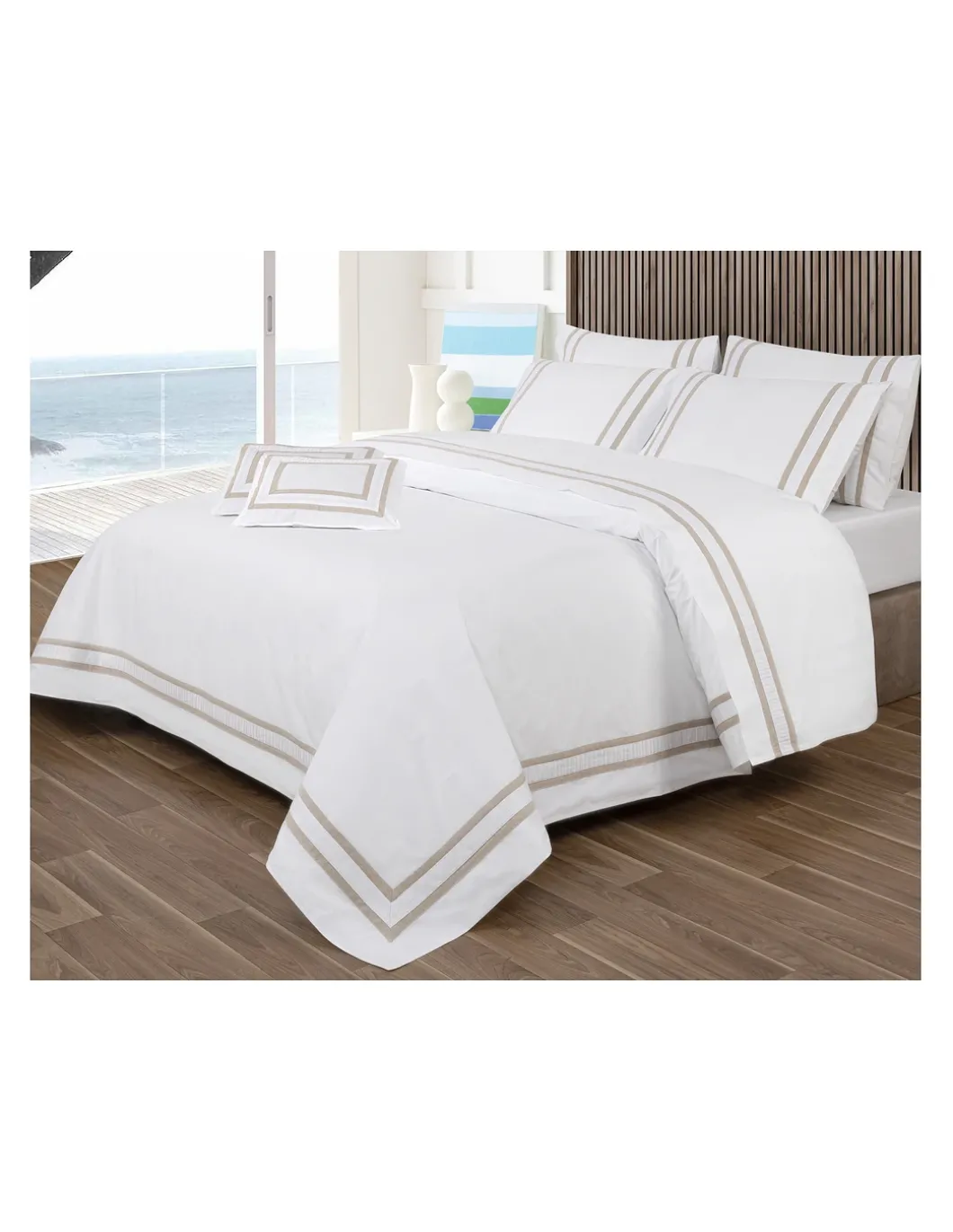 Cama 160x200 cm - Percal 400 Fios - Jogos de lençóis cor branco - Premium Eliot