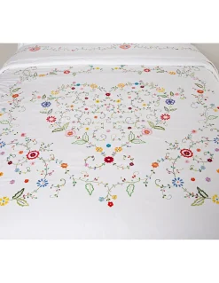 Capa P/ Edredão bordada a mão - Tecido 100% algodão percal branco