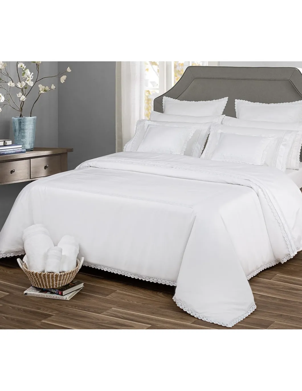 Cetim 500 Fios - Jogos de lençóis cor branco - Premium Sevilla