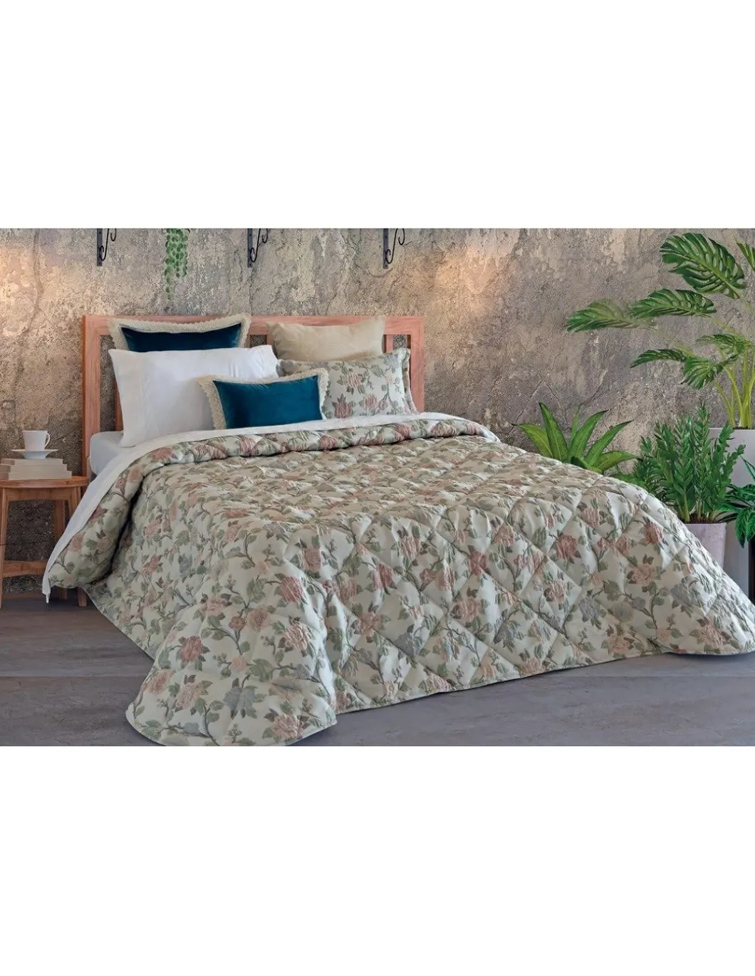 COLCHA PETRA COR AZUL DESENHO JACQUARD