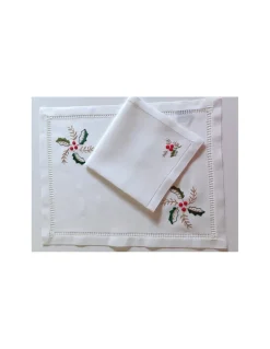 Individual de mesa 100% linho + 1 guardanapo de linho natal - Bordados da Lixa