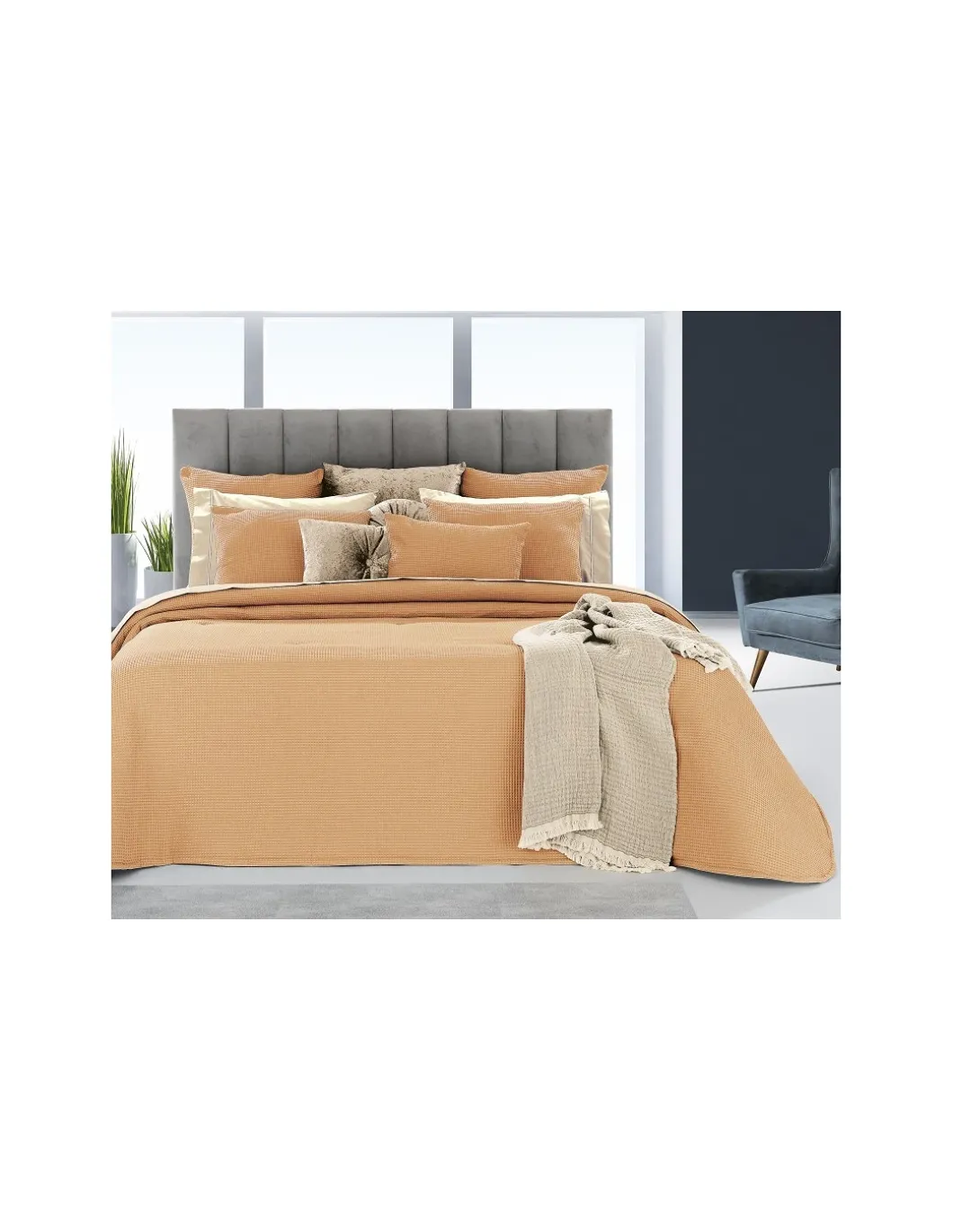 JOGO SACO CAMA TEXTURA FAVO - COR MOSTARDA