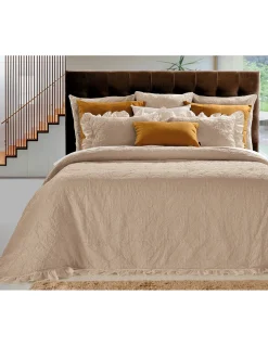 200X260 CM - COLCHA DE VERÃO COM FOLHOS - COLCHA NINHO DE ABELHA- COLCHA DE VERÃO COR TAUPE