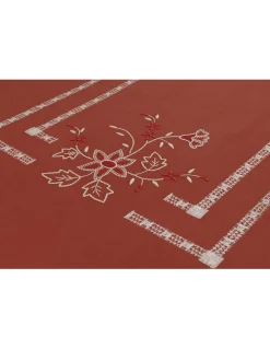 180x350 cm - Toalha de mesa 100% linho bordada a mão + 12 guardanapos 50x50 cm