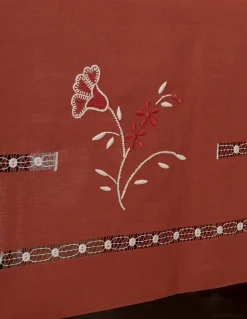 180x350 cm - Toalha de mesa 100% linho bordada a mão + 12 guardanapos 50x50 cm