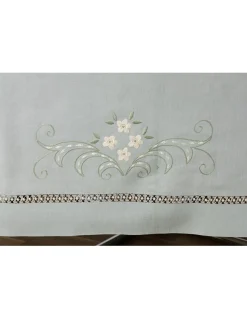 180x275 cm - Toalha de mesa 100% linho bordada a mão + 12 guardanapos 50x50 cm