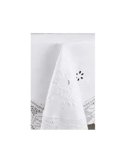 180x350 cm - Toalha de mesa de linho bordada C/ crochê a mão