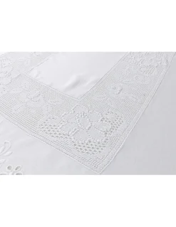 180x350 cm - Toalha de mesa de linho bordada C/ crochê a mão