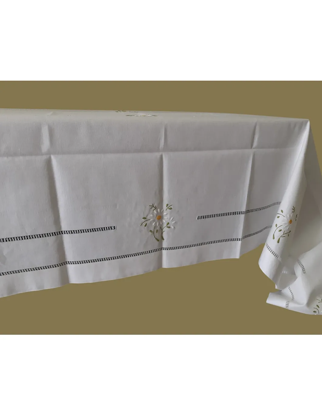 175X380 CM - Toalha de mesa de linho bordada a mão - bordados da lixa