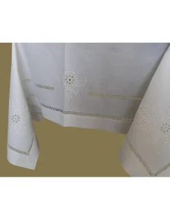 180x350 Toalha de mesa de linho bordada a mão - bordados da lixa