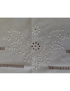 180x350 Toalha de mesa de linho bordada a mão - bordados da lixa