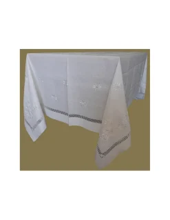 180x280 Toalha de mesa de linho bordada a mão - Toalha de mesa bordada algodão / seda