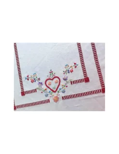 170x270 Toalha de mesa de linho bordada a mão - Namorados
