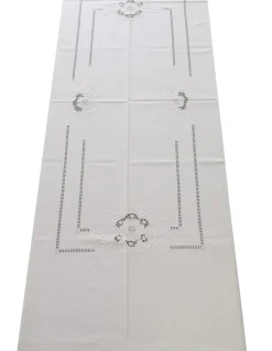 175x275 Toalha de mesa de linho bordada a mão - bordados da lixa