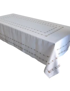 175x280 Toalha de mesa de linho bordada a mão - Bainha de flores