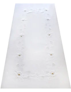 170x270 Toalha de mesa de linho bordada a mão - Bainha de linhas G. Algodão / Seda / Dourado