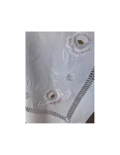 170x270 Toalha de mesa de linho bordada a mão - Bainha de linhas G. Algodão / Seda / Dourado