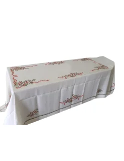 190x350 Toalha de mesa de linho bordada a mão -  bordados da lixa - Creative Azevinho / Acebo