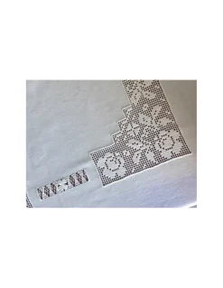 170x270 Toalha de mesa de linho bordada a mão - Ponto de crivo a mão