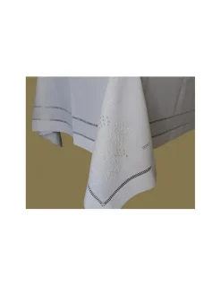 180x350 Toalha de mesa de linho bordada a mão - bordados da lixa