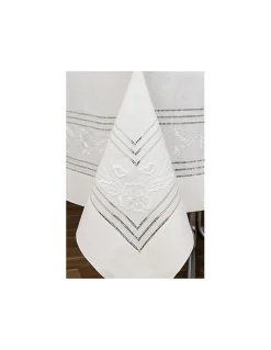 180x360 Toalha de mesa de linho bordada a mão - 6 bainhas ajour