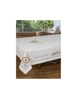 175x275 Toalha de mesa de linho bordada a mão - Namorados