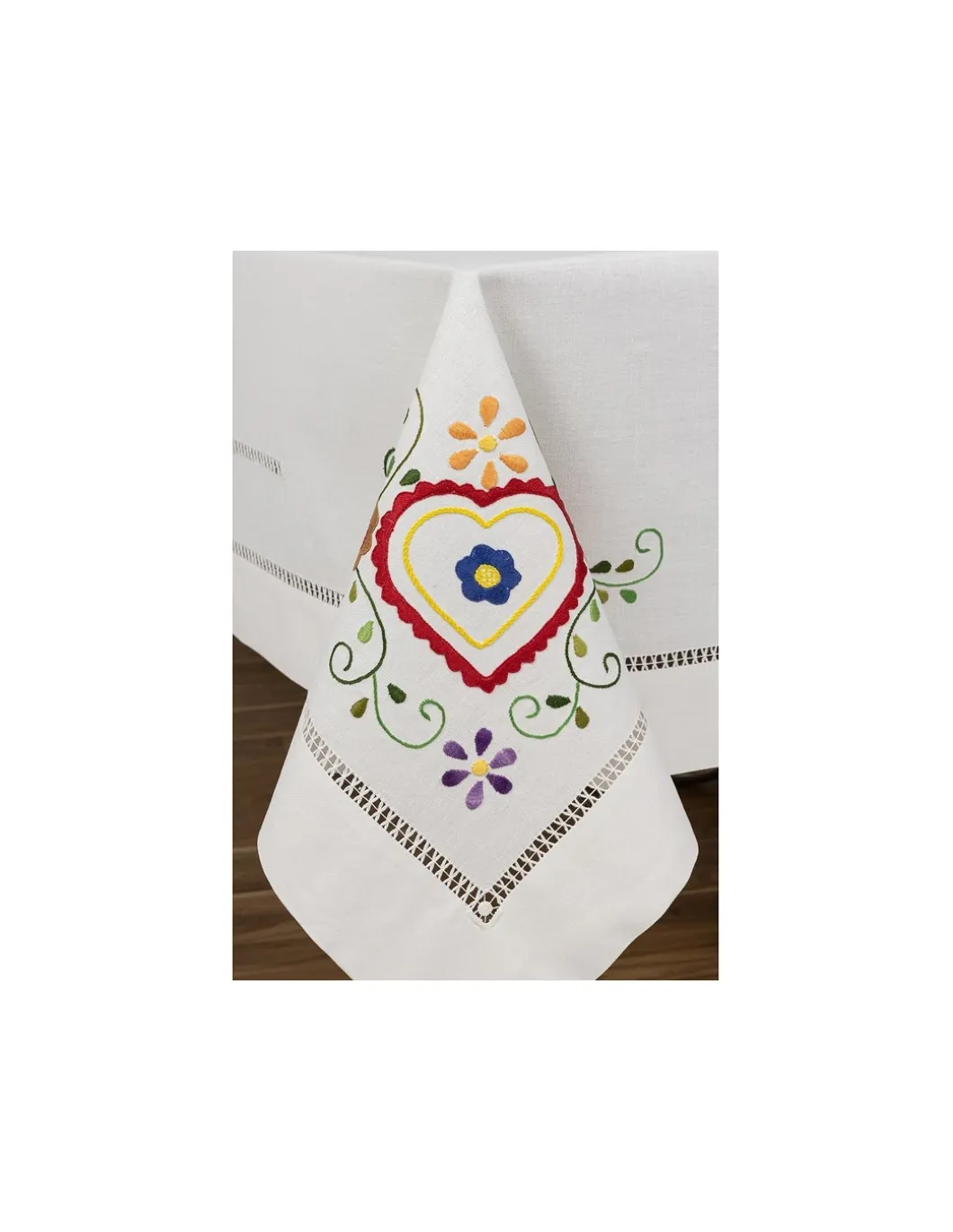 175x275 Toalha de mesa de linho bordada a mão - Namorados