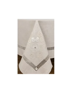 180x350 Toalha de mesa de linho bordada a mão - Bainha da Gracinha