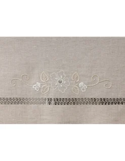 180x350 Toalha de mesa de linho bordada a mão - Bainha da Gracinha