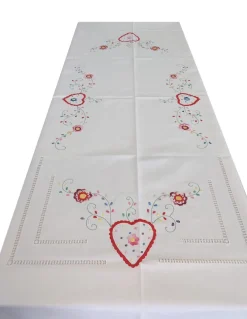 175x275 Toalha de mesa de linho bordada a mão - Namorados