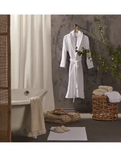 XL - XXL Roupão branco com gola clássico em veludo -  Robe 100% algodão